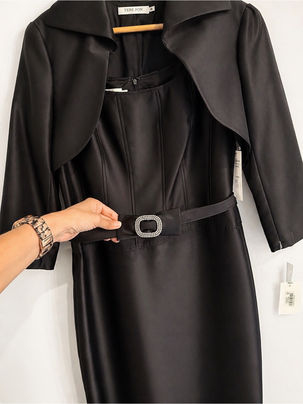 Teri Jon by Rickie Freeman Black Silk Dress & Jacket Set – Size 10 (NWT)